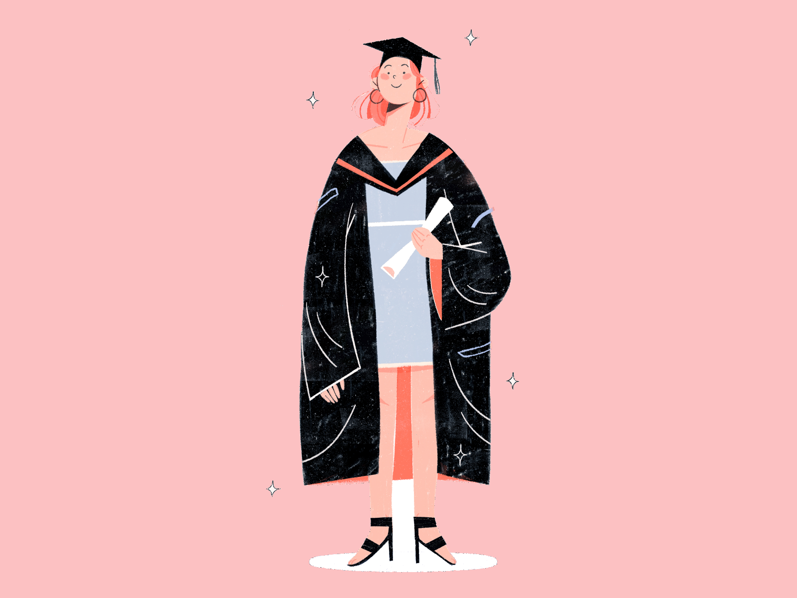 A woman in a graduate's cap & gown holding a diploma.